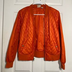Chico's Vibrant Orange Quilted Bomber Jacket